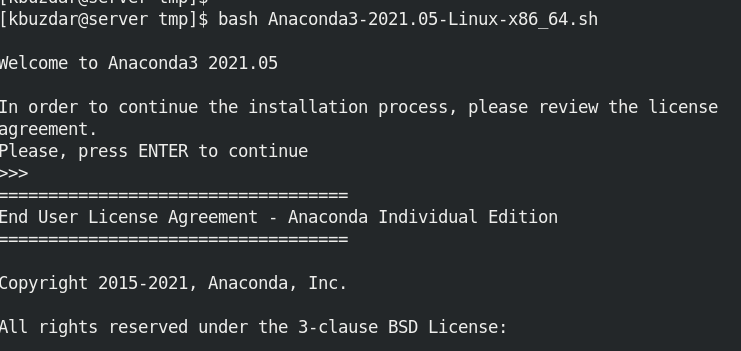 Run Ananconda bash install script