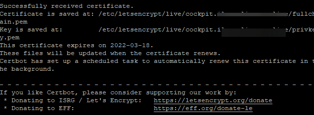 SSL cert issued successfully