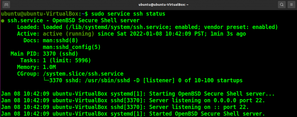Check status of the SSH server
