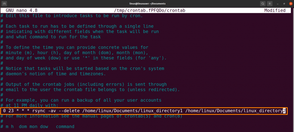 Crontab for Rsync command