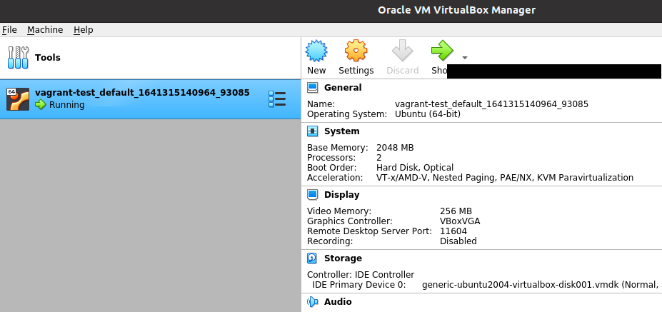 Virtual machine installed with Vagrant