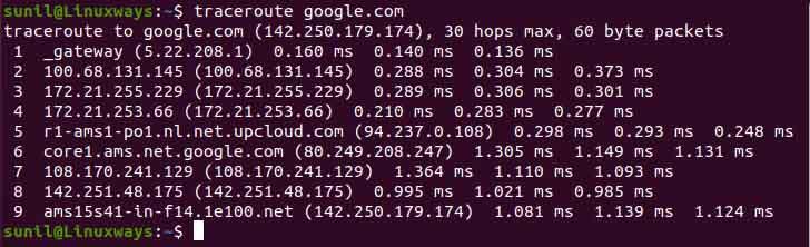 Use traceroute command