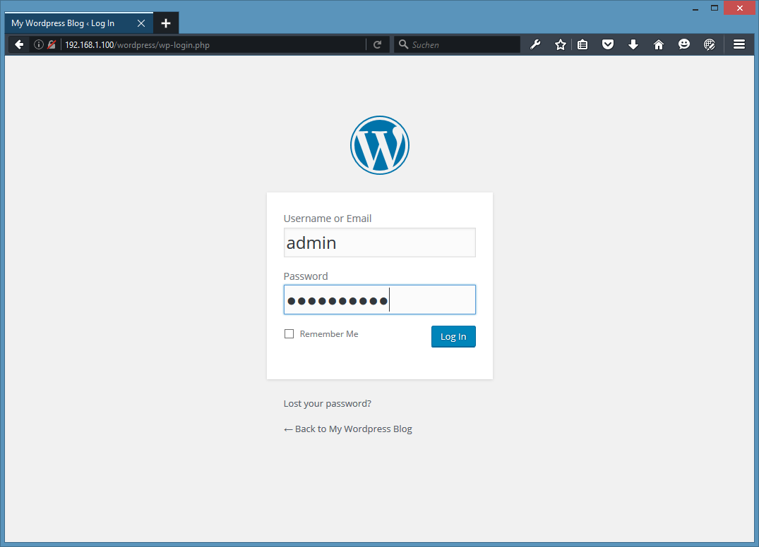 WordPress Login page.