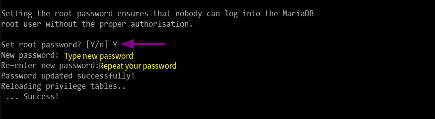 Setup root password for MariaDB