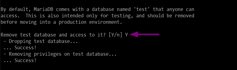 Remove database test MariaDB