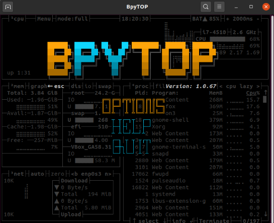 BpyTOP interface main menu 