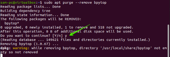 Uninstall BpyTOP using apt purge command