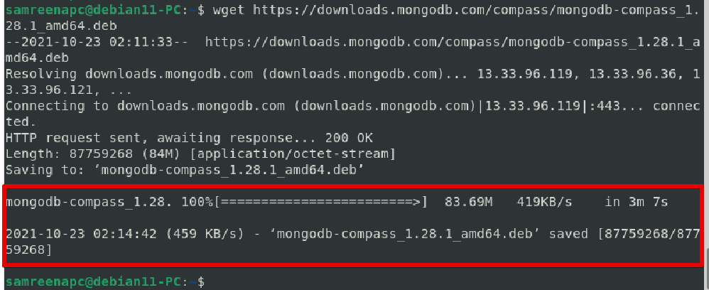 Download .deb package for installing mongodb compass