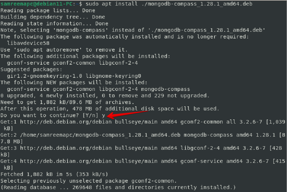 Install .deb package for MongoDB installation on Debian 11
