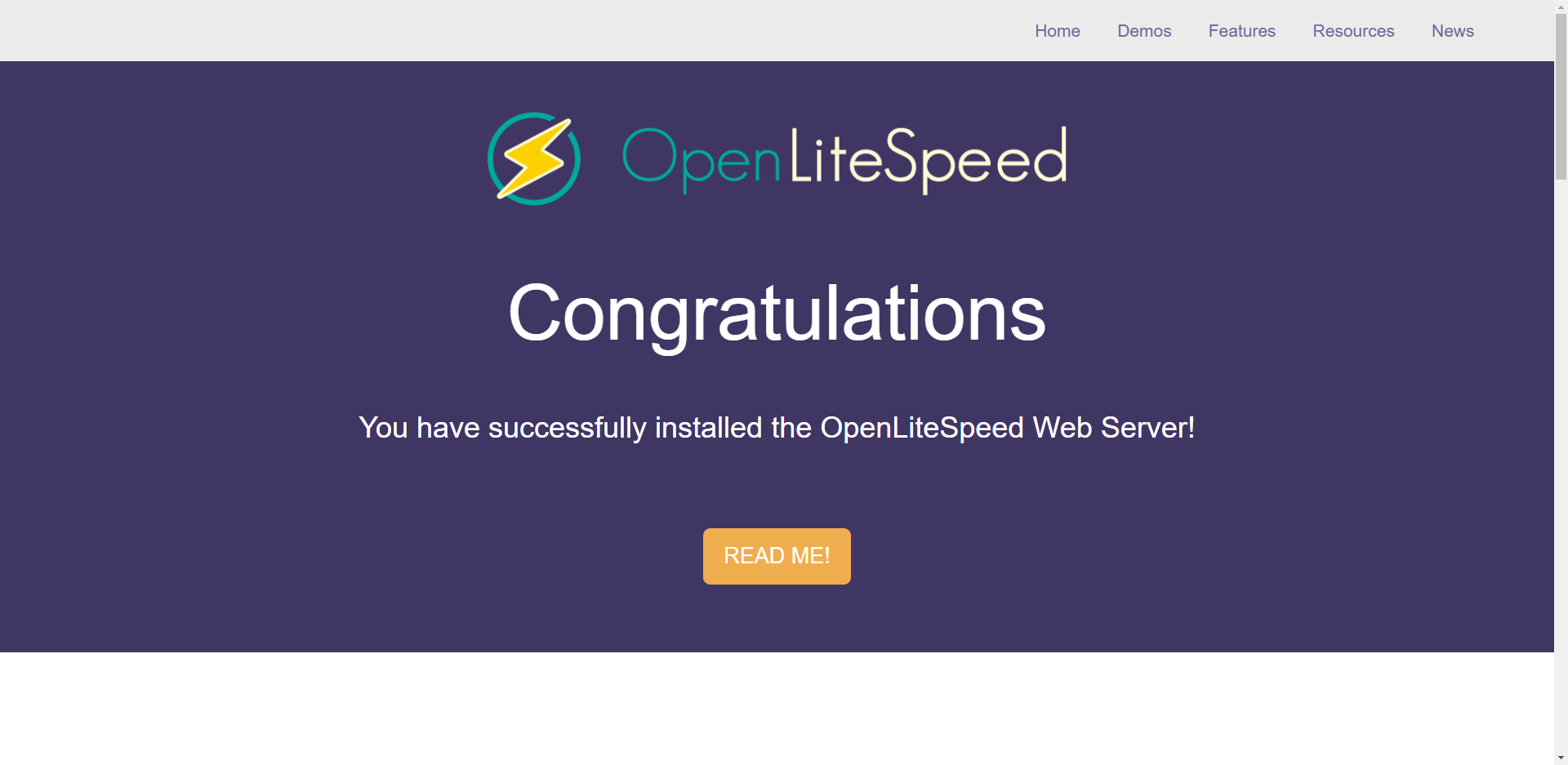 Litespeed web server start page