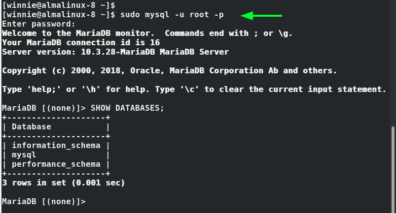 Test MariaDB login