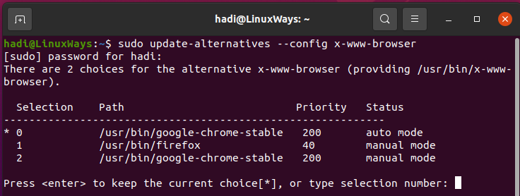 Set default browser on the command-line