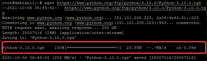 Download python using wget command